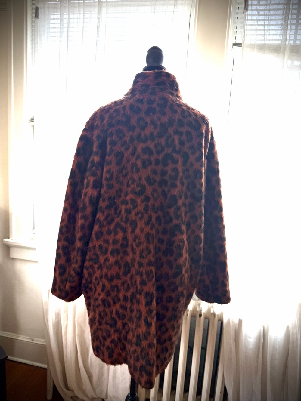 Marine Layer Leopard Funnel Neck Cocoon Coat - Picture 6 of 16